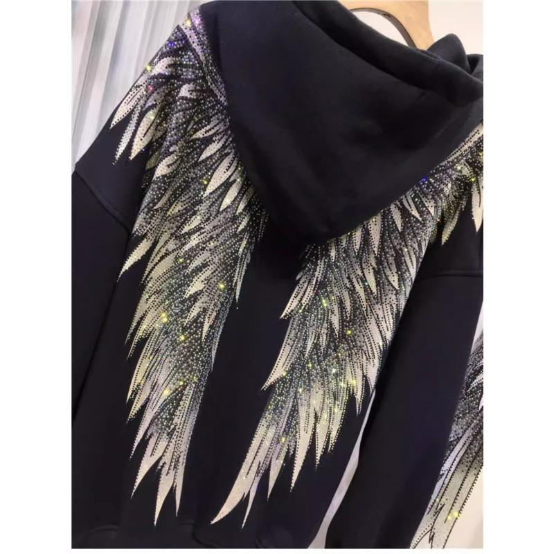 Осенне-зимняя женская толстовка с капюшоном больших размеров, тяжелая промышленная, горячая, легкая, роскошная, с передними и задними крыльями, с капюшоном, с длинными рукавами, стеганая куртка, толстовка