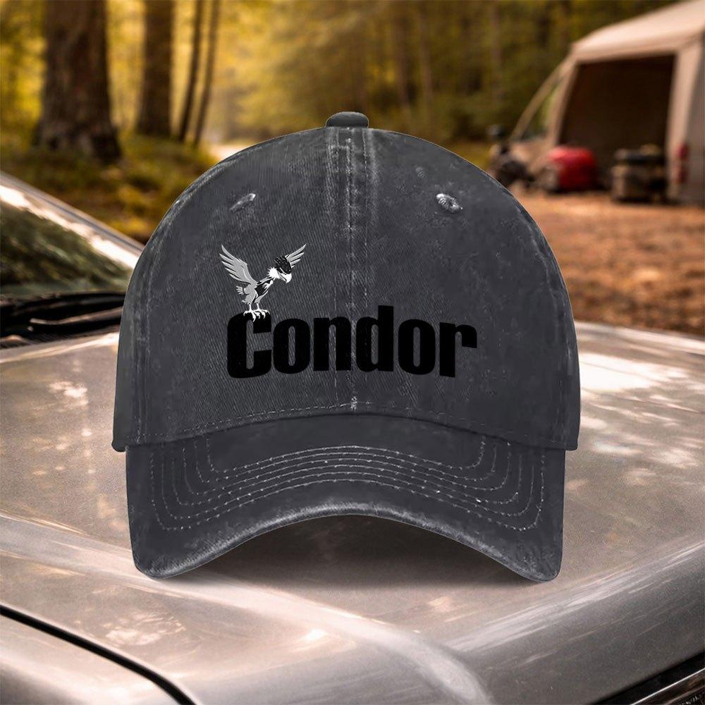 Condor Vintage Washed Baseball Cap Adjustable Hook Loop Unisex Hat for Unisex Women Weddings Festivals Sports Travel