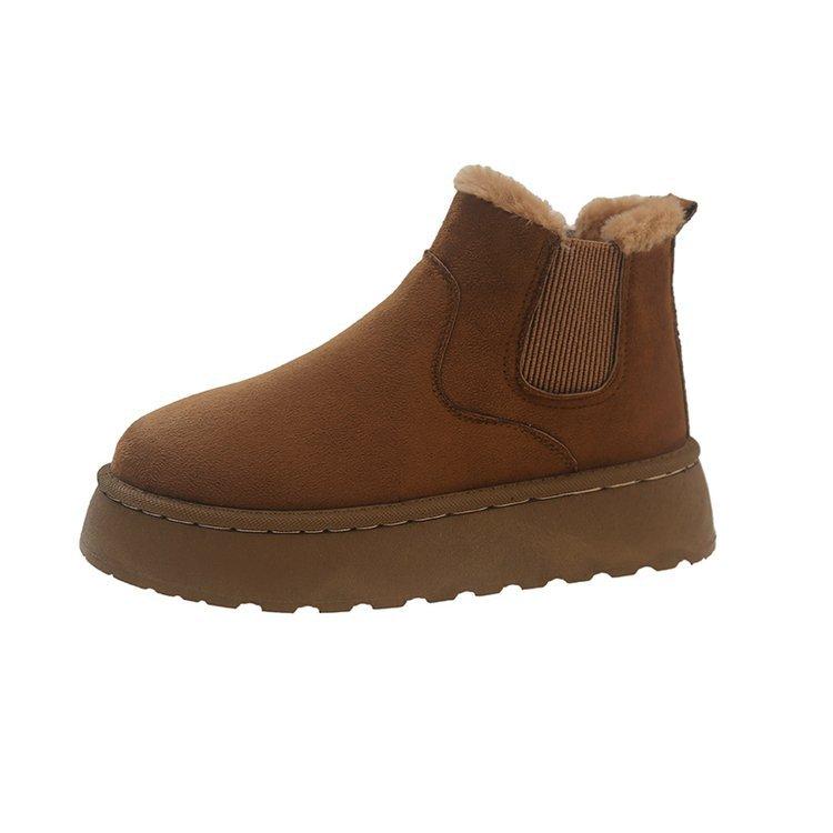 Женские ботильоны Зима Новые женские зимние теплые хлопковые ботинки на толстой подошве с бархатной круглой носочной частью