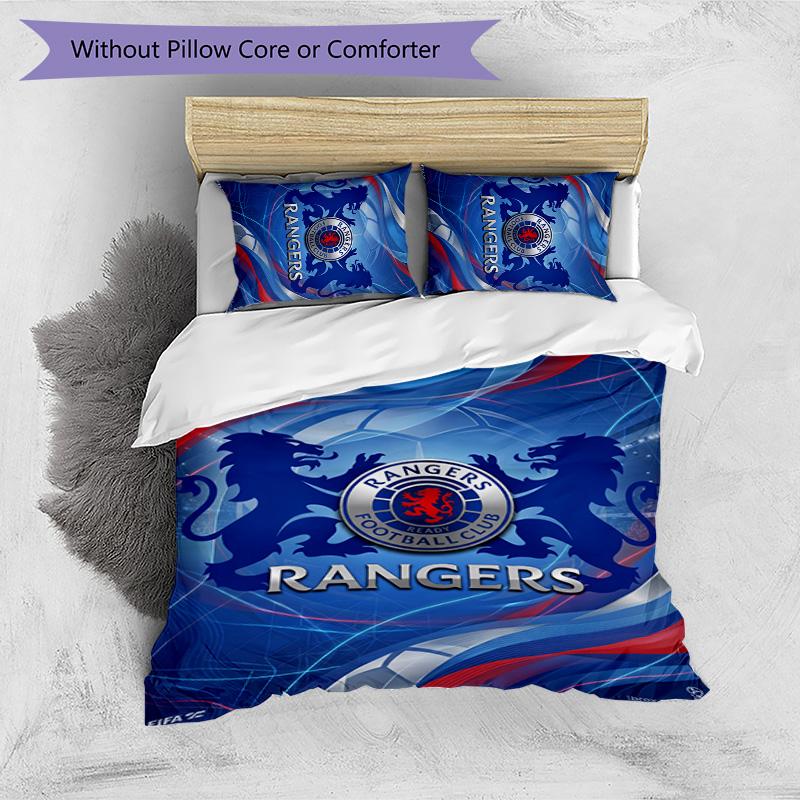 Rangers FC Печатный комплект постельного белья из 3 предметов Дышащий пододеяльник с наволочками Декоративное постельное белье для спальни дома