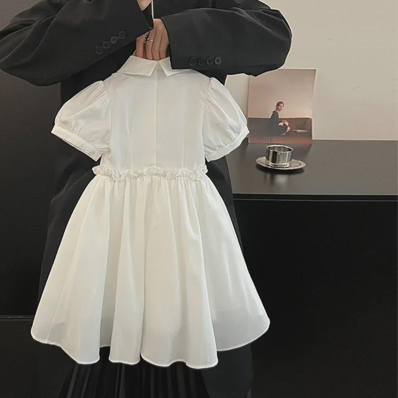 Стильное летнее платье для девочек с цветочным принтом и рукавами-фонариками 2024 года