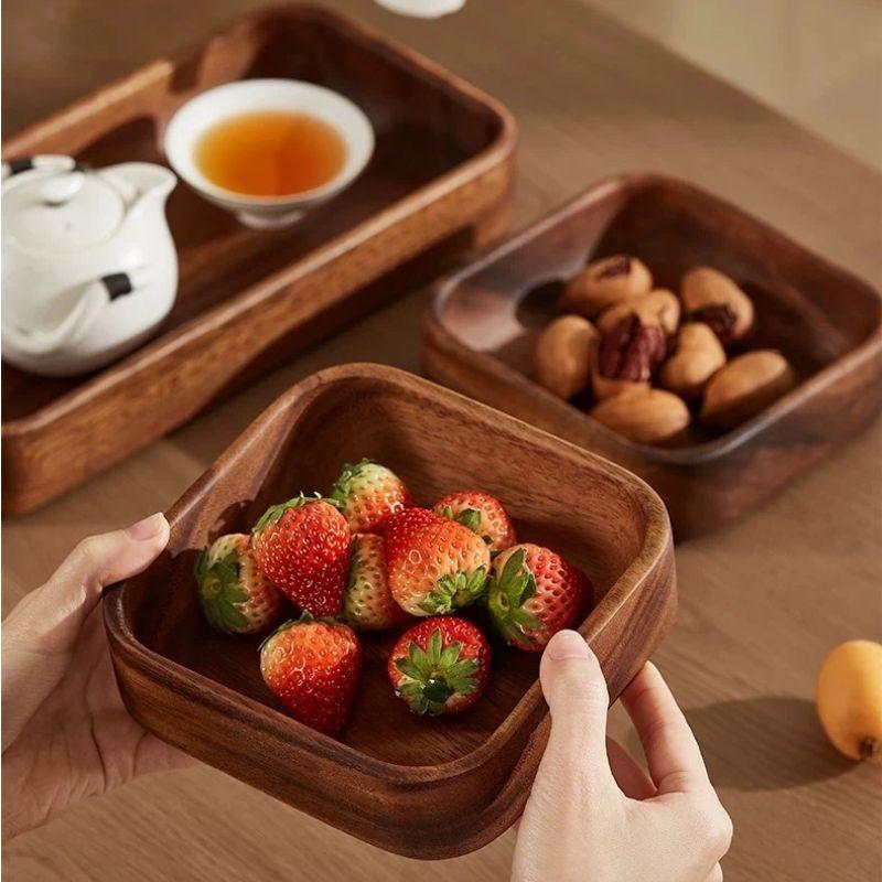 Stackable Wooden Tray Desktop Wood Storage Nut Box Creative Dessert Fruit Plate Creative Japanese Tableware Home Decoration