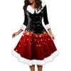 Women's Fashion V-neck Casual Fit Christmas Print Party Long Sleeve Dress