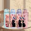 1PC Black Cat Rose Pink Floral Frame Print 750ml Color Plastic Sports Water Bottle Leakproof Flip Straw Lid Suitable for Sports Office Home Use