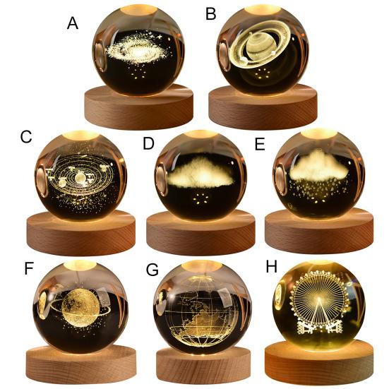 3D прозрачная сфера, солнечная система, искусственный хрустальный шар с деревянной основой, питание от USB, ночник, настольное украшение для спальни, гостиной