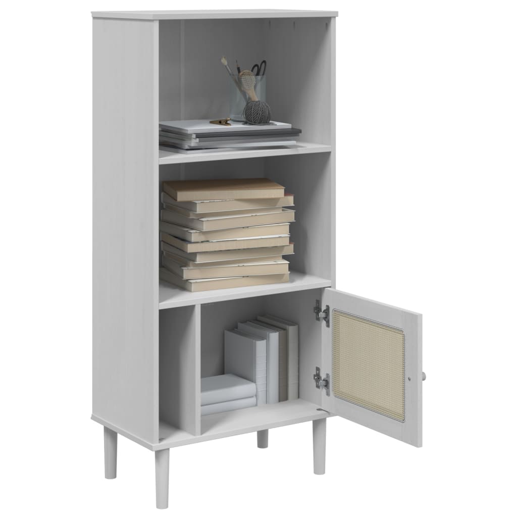 SENJA Bookshelf Rattan Look White 60 x 35 x 130 cm Pine Wood