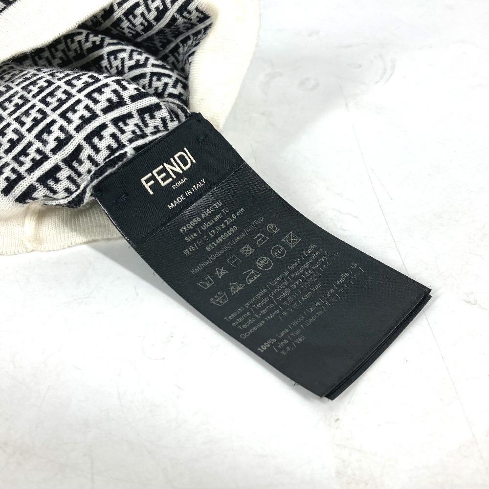 FENDI FXQ056 Zucca logo beanie hat knit hat knit cap Knit hat wool Black/White