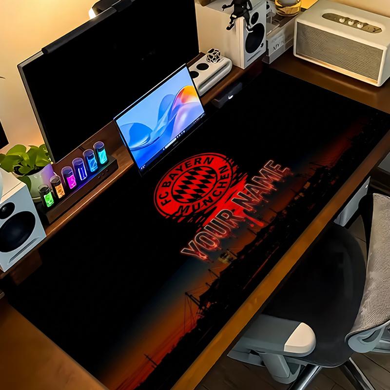 Bayern Munchen Flame Logo Custom Name Large Size Mouse Pad Gaming Table Cushion Nonslip Laptop Tablet Big XXL Mat Mini PC Playmat With Lock edge