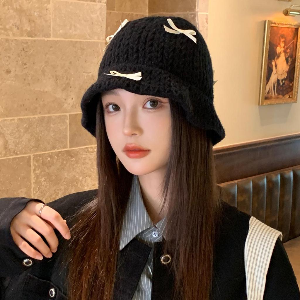 Женская вязаная шапка-панама с бантом - Милая, универсальная, повседневная весенне-осенняя панама