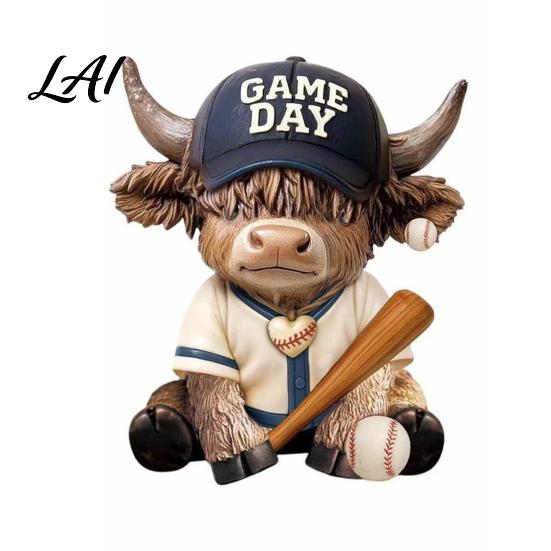 Baseball Figurine Decor 2Pcs Bull Figurines Creative Resin Animal Statue for Desk Shelf Home Bookshelf Office Decor Unique Gift Fans And