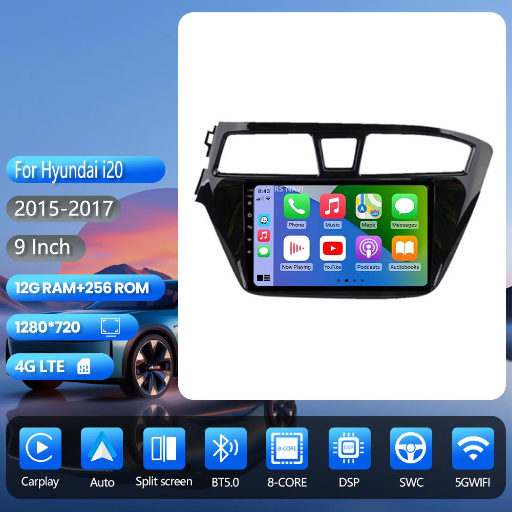 Autoradio multimédia Android 16 Carplay Auto avec lecteur vidéo BT pour Hyundai i20 2 II GB 2014 - 2018, commande au volant, DVD