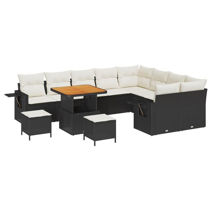 Set de canapé de jardin vidaXL 12 pièces avec coussins noir, Ensemble de salle à manger de jardin vidaXL 3 pièces 3363730