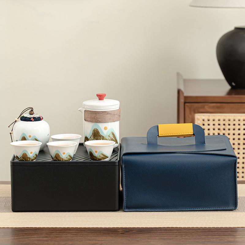 Чайный набор Guofeng Qingshan, подарок, портативная сумка для хранения ручного чайника, один чайник и четыре чашки.