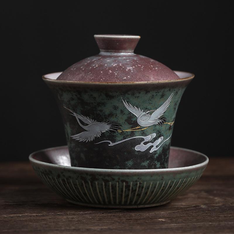 Керамическая супница Sancai Kung Fu Creative Tea A Crane Queen's Cup Tea Bowl Gaiwan Керамический супник Набор для чая из толстого фарфора