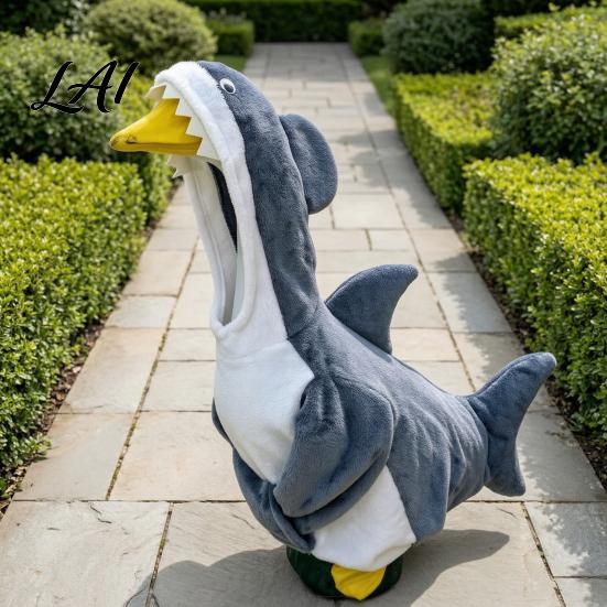 Decorative Porch Goose Accessories Shark Outfit Cute Gray Costume with 3D Fin Durable Statue Suit Design for 23" Gooses Decoration Patio Yard Garden