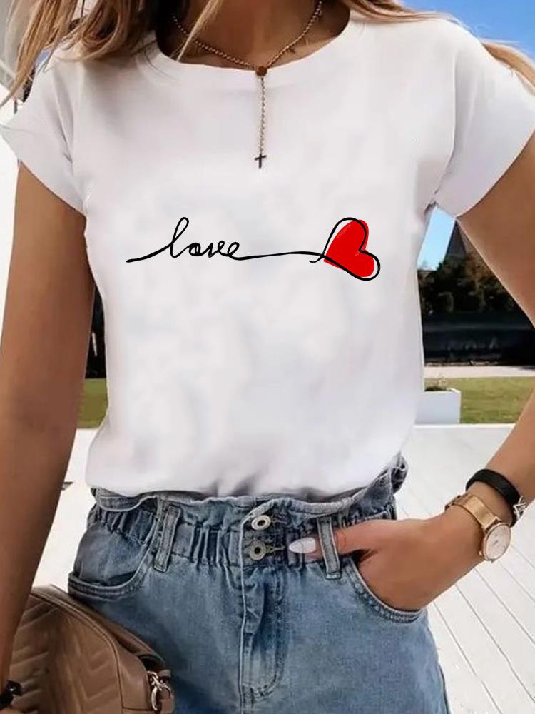 (Asian Size) Graphic Tee T Clothing Love Letter Style Cute 90s Casual Fashion Print Female Casual Women's Top Lady Short Sleeve T-shirt