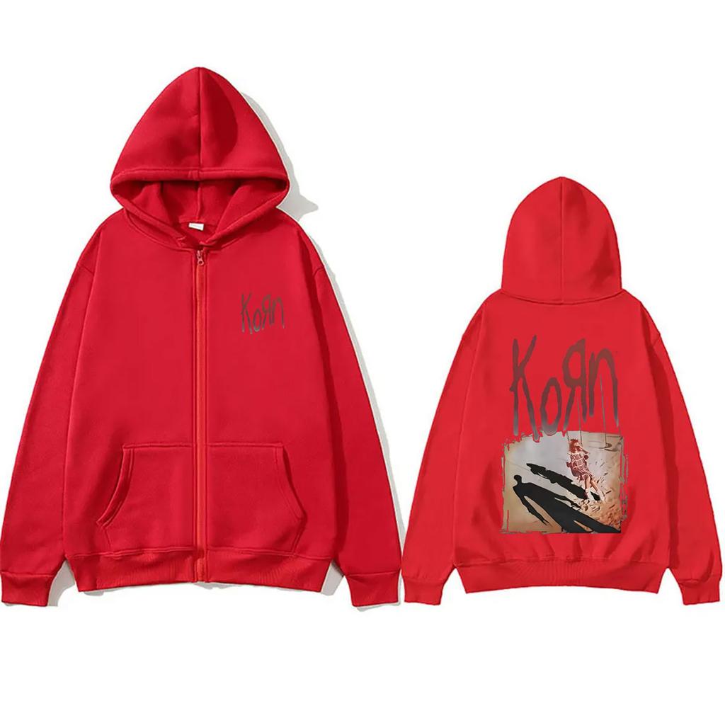 Rock Band Korn Album Zipper Hoodie Men Women Retro Alternative Metal Zip Up Jacket Men's Gothic Oversized Zip Up Sweatshirt Coat