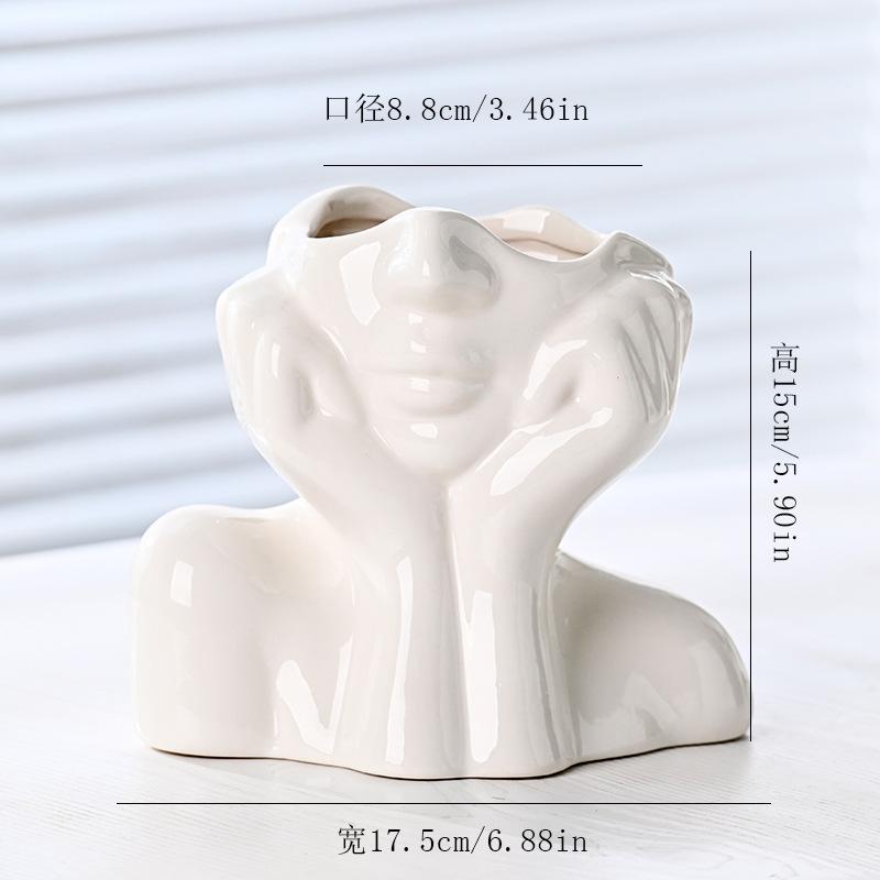 Face Vase White Girl Flower Vase for Home Decor, Modern Ceramic Figurines Vase, Sculpture Art Decorations for Living Room Centerpiece Table Wedding