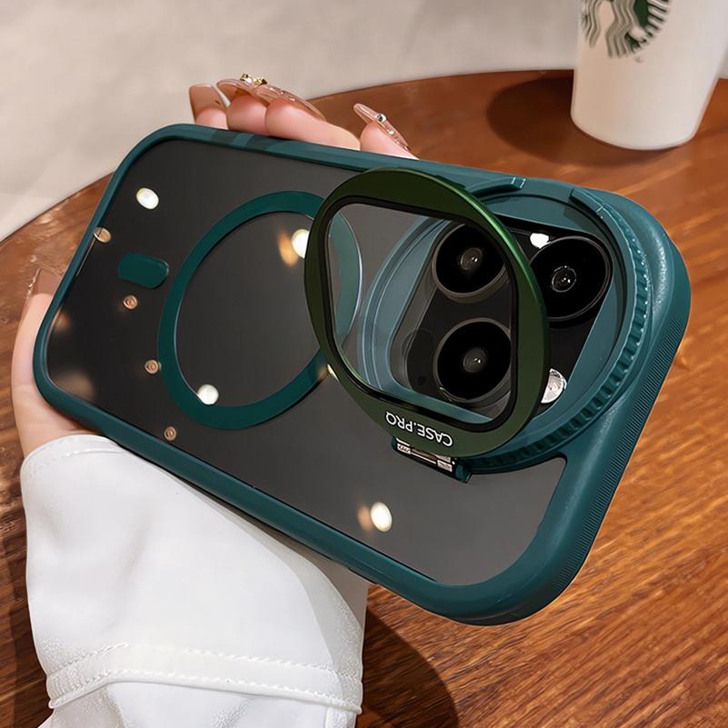 Luxury Magnetic Charging Transparent Phone Case for iPhone 16 15 14 13 12 11 Pro Max Round Camera Protection Bracket Cover