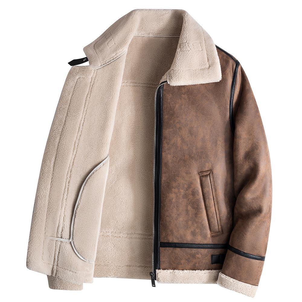 Хлопковая куртка для охоты для мужчин на зиму, утолщенная, с интегрированным мехом, молодежная мотоциклетная кожаная куртка, куртка из овчины