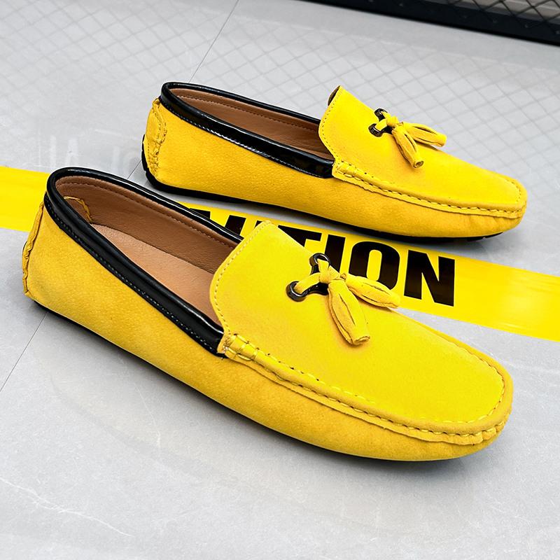 Большие размеры 38-48, желтые кожаные мужские повседневные туфли, мягкие, удобные, замшевые лоферы, мужские модные туфли без застежек на плоской подошве, мокасины, hombre