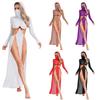 Fashion Women Sheer Dress Maxi Hollow Out Mesh Coverup with Long Sleeves Hooded Mask and High Slit, Sexy Party Club Wear