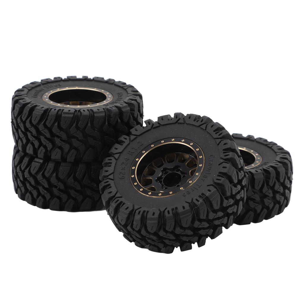 4PCS 1.2in RC Wheel Tires Rubber Brass Rim Superior Traction Enhanced Stability Black for 1/