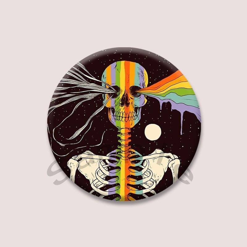 Frog with A Cowboy Hat Pins Funny Cat Skull Images Round Brooches on Backpack Fashion Jewelry Badge Accessories Gifts for Friend