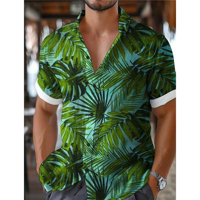 Рубашка мужская Leaf Tropical Resort Hawaiian с 3D-принтом для отдыха на природе, пляжа, лета, отложного кроя, с коротким рукавом, спандекс, гавайские рубашки