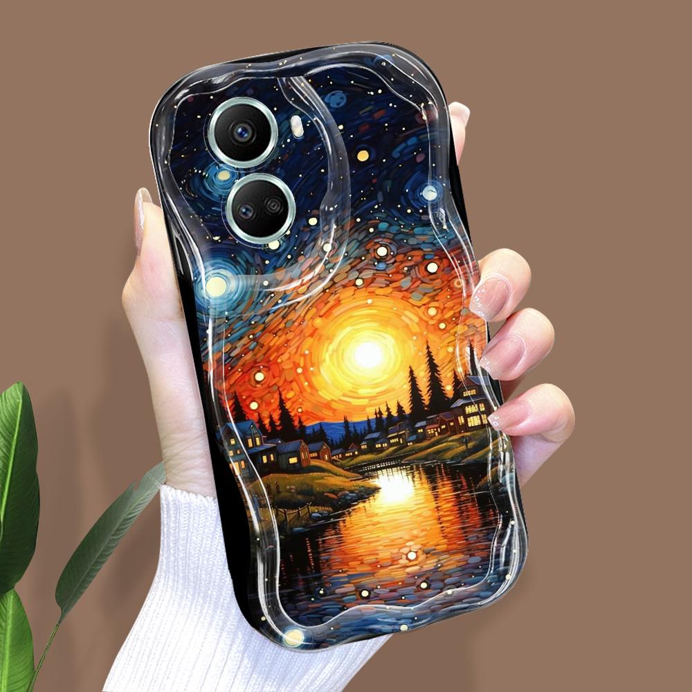 For Honor 90 Lite P30 Pro Infinix Hot 30 40 40i 40 Pro Smart 8 Pro Vivo V29e V30e Painting Starry Night Sunset Cream Texture Soft Silicone Case