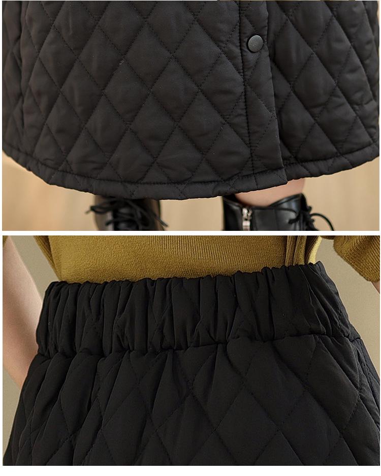 Женская юбка А-силуэта с завышенной талией, очень длинная, ветрозащитная, на пуху, из хлопка - Утепленная, на пуговицах, большого размера, зимний стиль