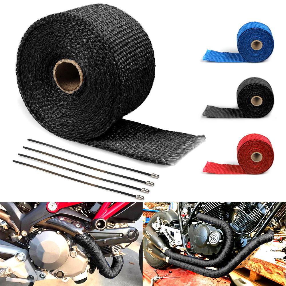 Универсальная термолента для выхлопной трубы мотоцикла, 5 м, тепловая пленка для коллектора, лента из стекловолокна, термозащита из нержавеющей стали