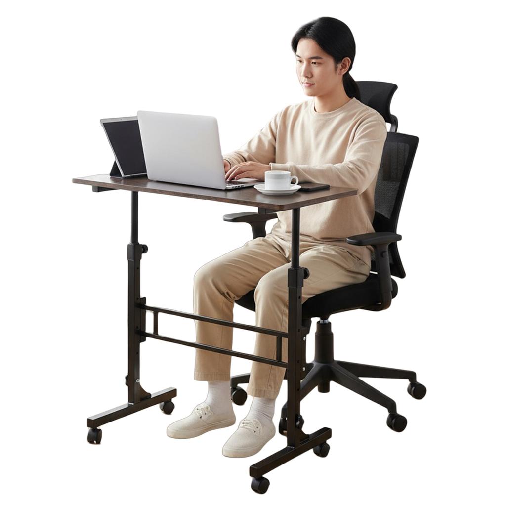 Standing Laptop Desk 70-110cm Height Adjustable Mobile Stand Up Desk with 4 Fexible Wheels Rolling Study Table for Home & Office