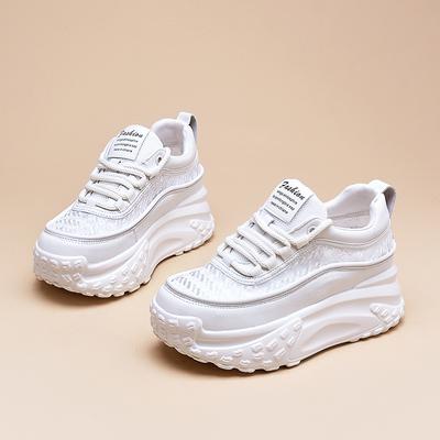 Сетчатые дышащие белые туфли для женщин летние тонкие туфли папы на платформе с толстой подошвой повседневные туфли на танкетке