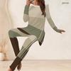 Women Plus Size White Orange Black Printed Round Neck Long Sleeve Longline Top Fitted Pants Two Piece Set