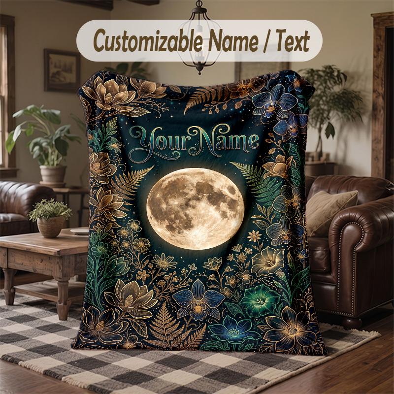 Moonlit Garden Dreams Theme Throw Blanket Custom Name Text Personalized Blanket Soft Cozy Blanket for Home Sofa Bed