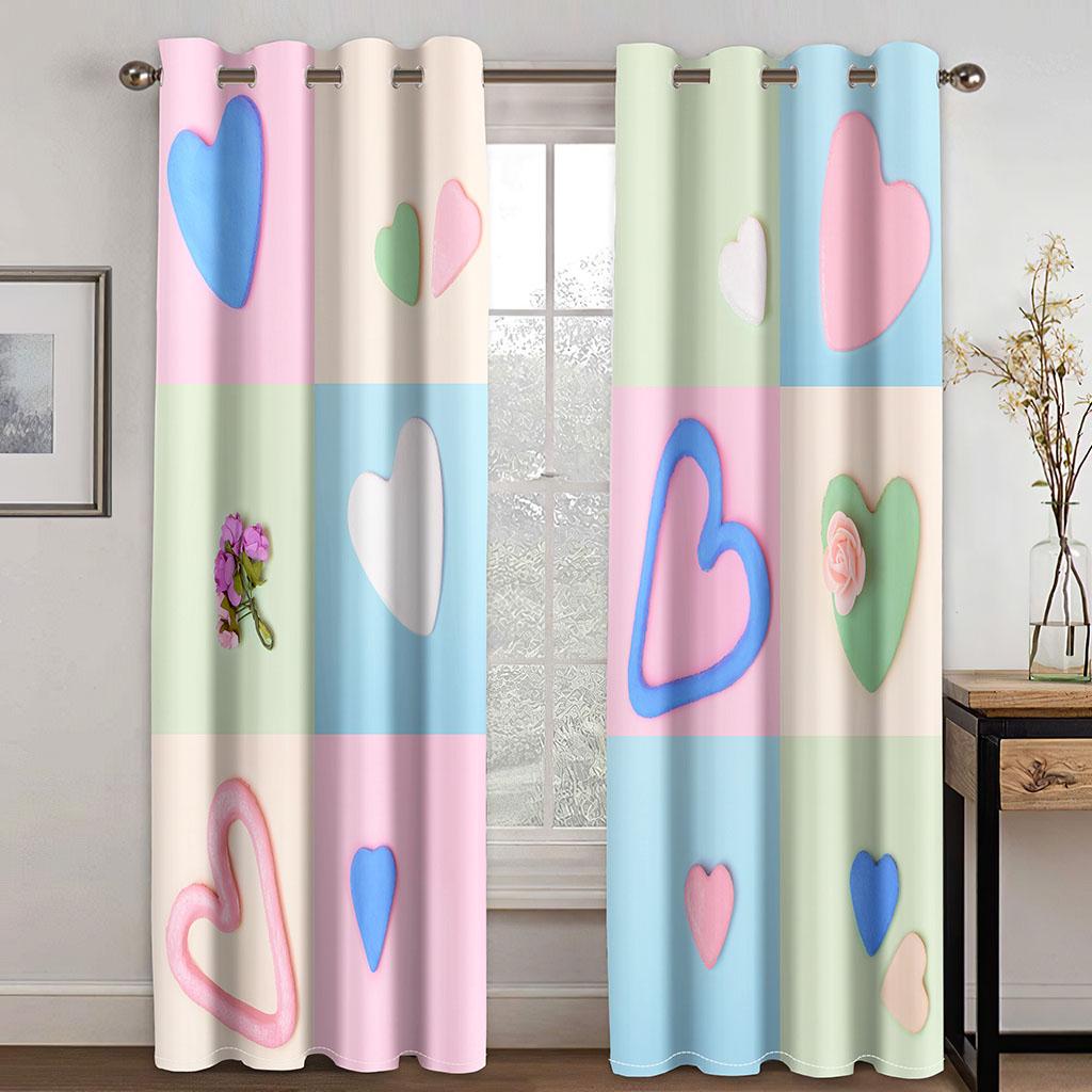Valentine's Day Romantic Rose Love Curtains Wedding Decor Curtains 2 Panel Deluxe Living Room Bedroom Window Decor Curtains