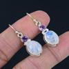 Natural Rainbow Moonstone With Tiny Amethyst Gemstone Earrings Solid 925 Sterling Silver Handmade Drop Dangle Earrings Jewelry Gift For Woman & Girls