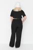 Women's Style Plus Size Black Wide Leg Woven Trousers