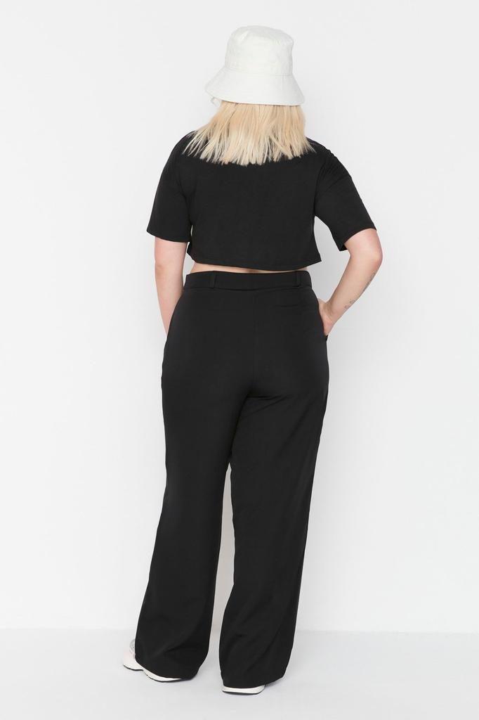 Women's Style Plus Size Black Wide Leg Woven Trousers