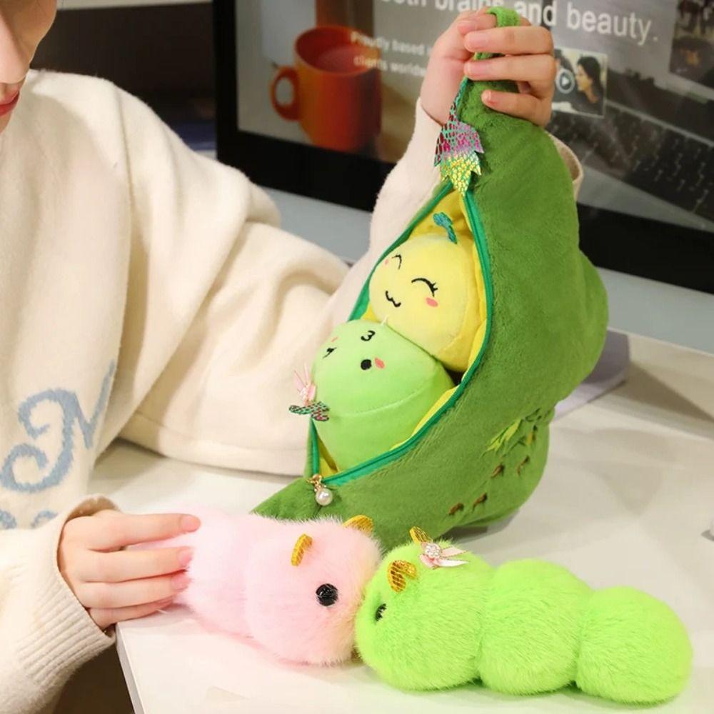 Caterpillar Green Soybeans Plush Keychain Fluffy Kidney Bean Plush Toy  Couple gift