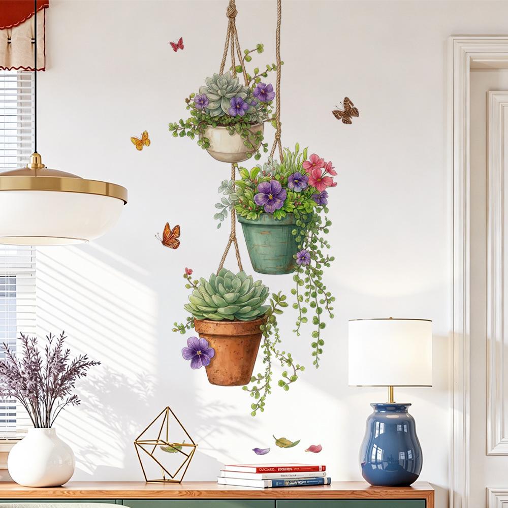 Potted Plant Wall Sticker Self Adhesive Removable Living Room Dining Room Background Decor