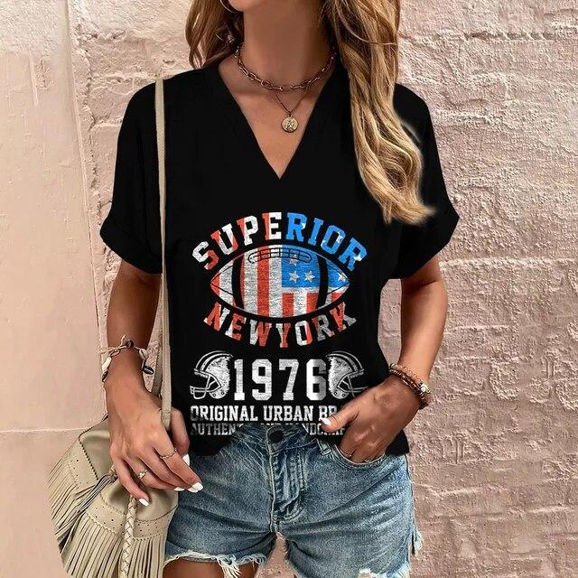 Женская футболка с v-образным вырезом, новая американская одежда ко Дню независимости, топы с 3d принтом национальных флагов, повседневный женский пуловер большого размера, 2023