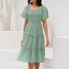 Женские модные однотонные шифоновые бабочки с коротким рукавом и квадратным вырезом, плиссированные платья