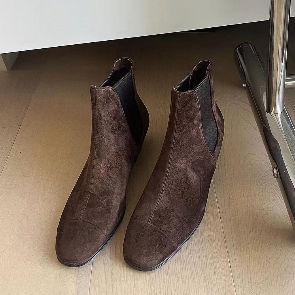 Французские ботинки Maillard Женские 2025 Осень/Зима Флисовый каблук Круглые ботинки Мартин Ботинки Челси Ковбойские ботинки