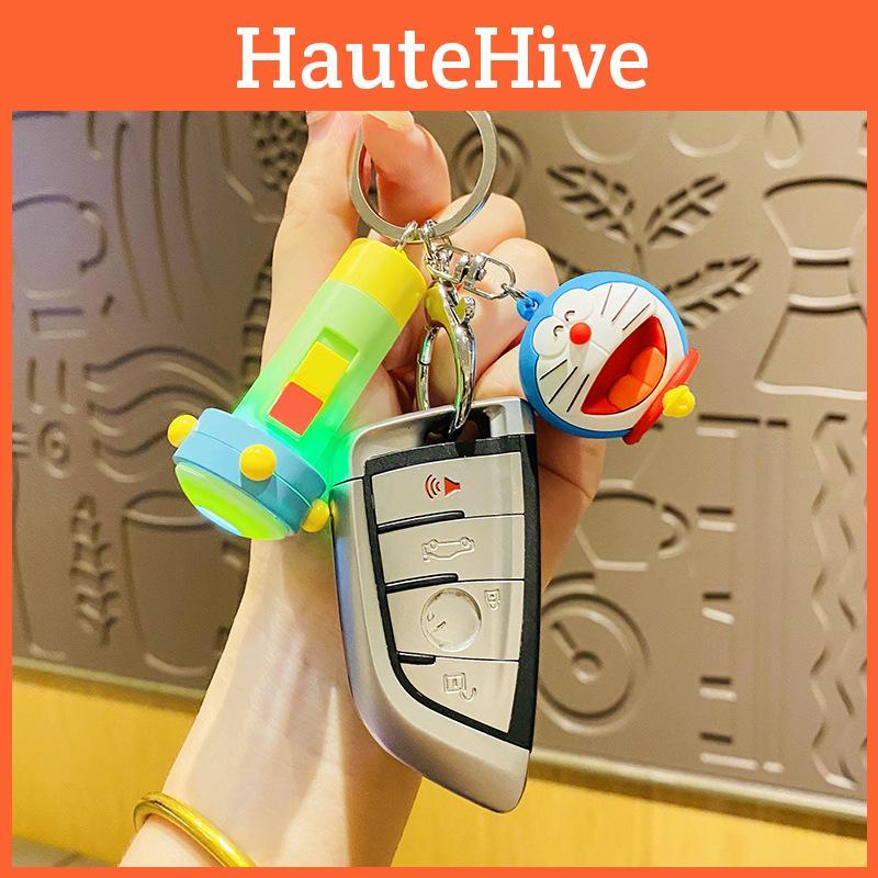 Adorable Doraemon Flashlight Keychain Whimsical Cartoon Car Bag Accessory Gift