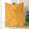 Cute Bone Pattern on Orange Background Patterned blanket, flannel, suitable for all seasons, home decor, warm and cozy