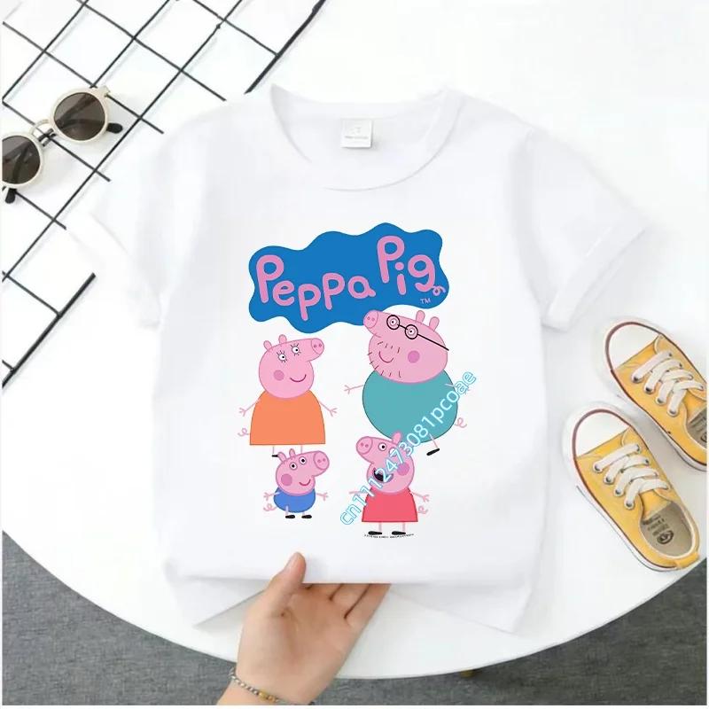 2026 Summer T-shirt - Peppa Pig Children's Pure Polyester Short-Sleeved Boys' Sport Shirt for Girls' Casual Top with Cartoon Print