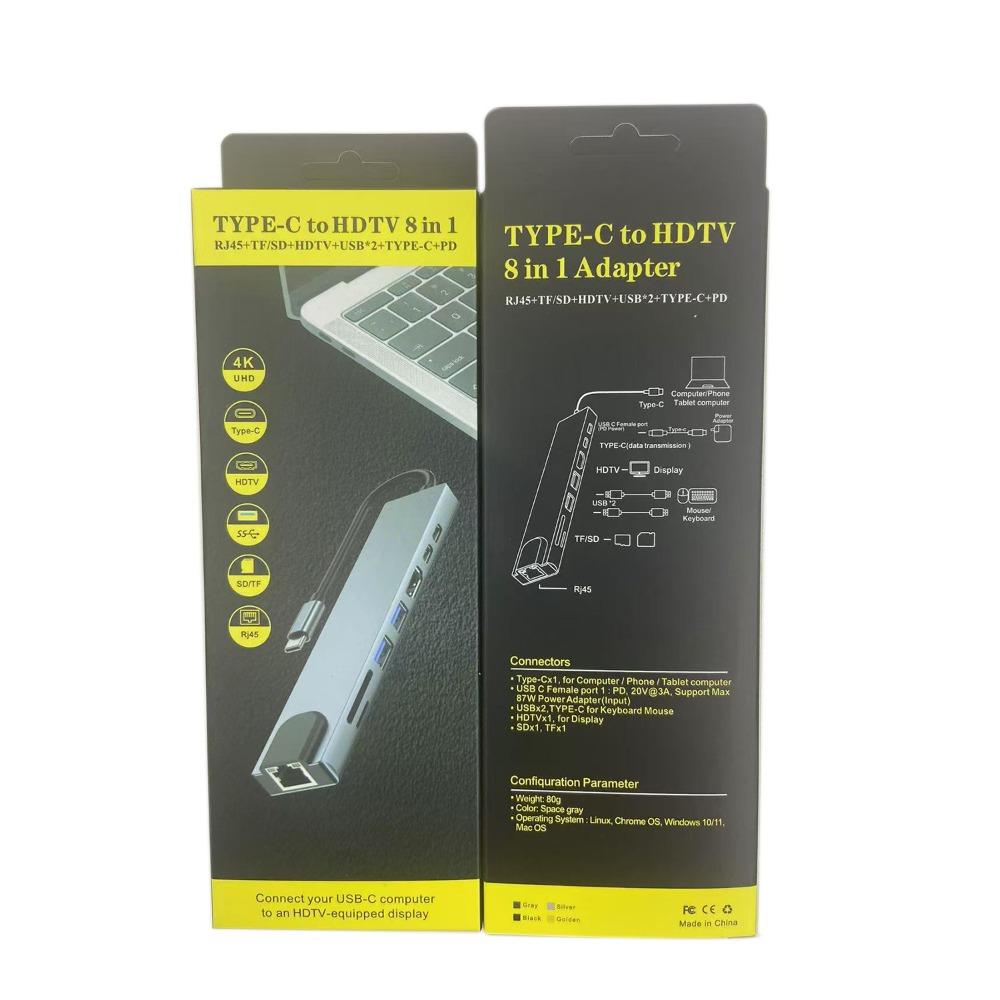 Хаб USB C 8 в 1 Адаптер Type C к HDMI с портами Ethernet USB Многопортовая док-станция для ноутбука MacBook