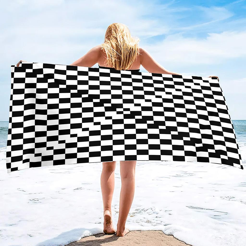 Chessboard Series Seaside Vacation Beach Towel Swimming Bath Towel Microfiber Sports Towel